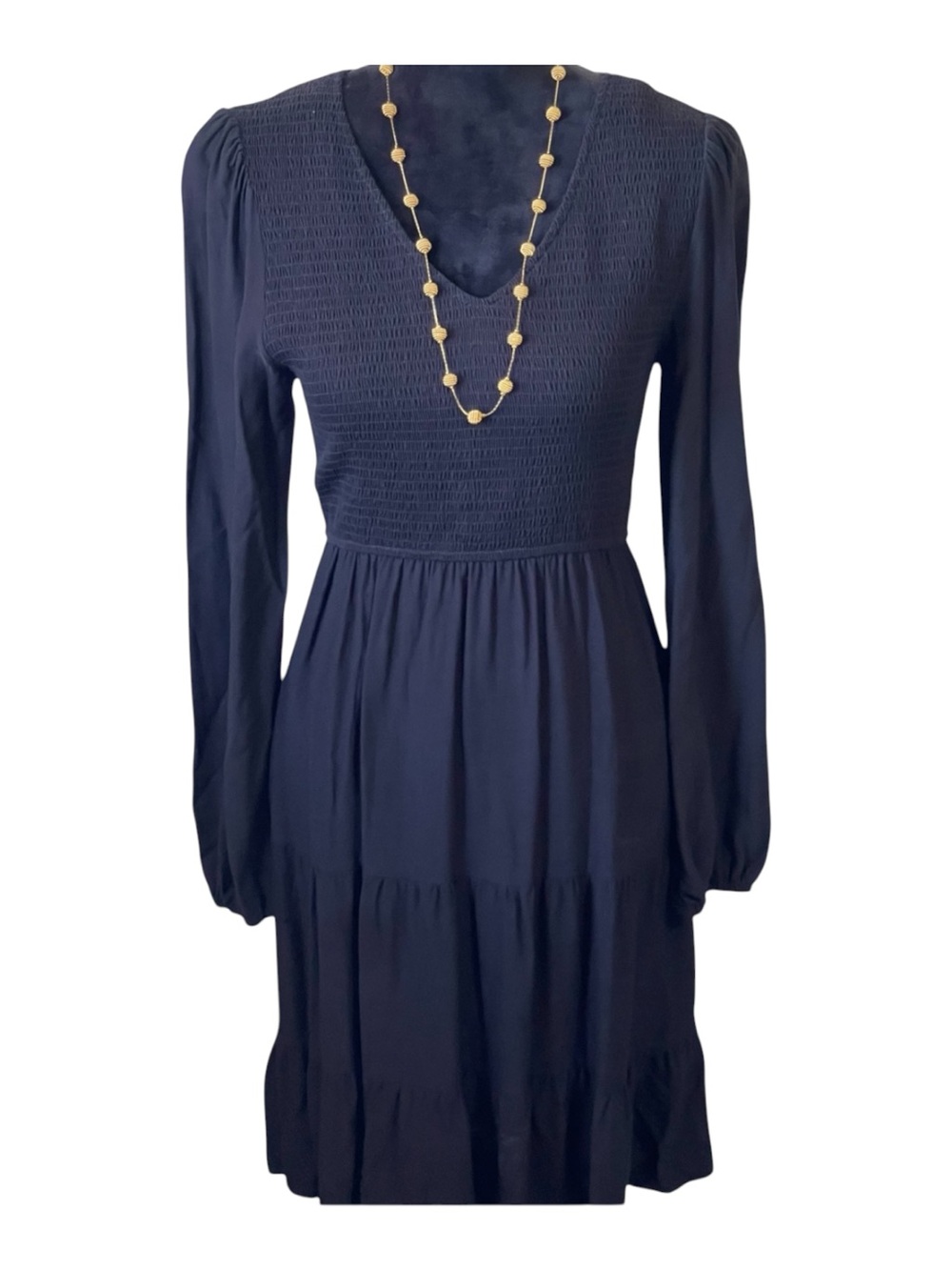 ELEGANT BLACK LONG SLEEVE TIERED WHIMSICAL MINI DRESS SZ MED EUC